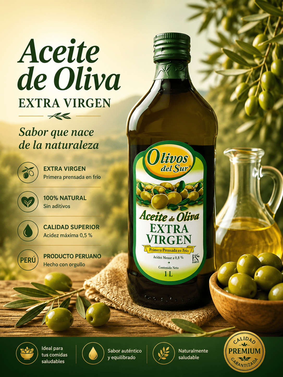 Aceite de Oliva Extra Virgen Vidrio 1 L - Image 2